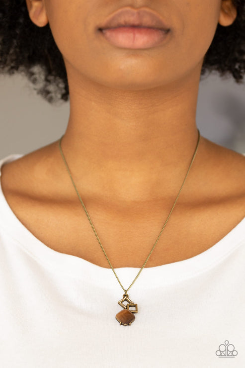 Paparazzi  Stylishly Square - Brass  Necklace