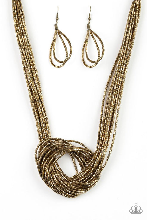 Paparazzi  Knotted Knockout - Brass Necklace