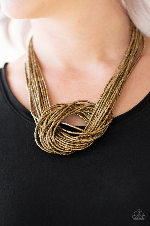 Paparazzi  Knotted Knockout - Brass Necklace