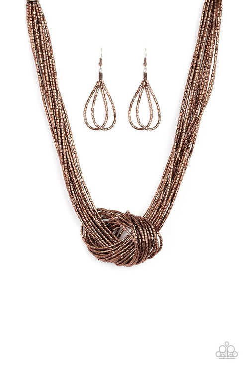 Paparazzi  Knotted Knockout - Copper  Necklace