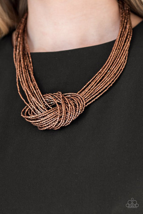 Paparazzi  Knotted Knockout - Copper  Necklace