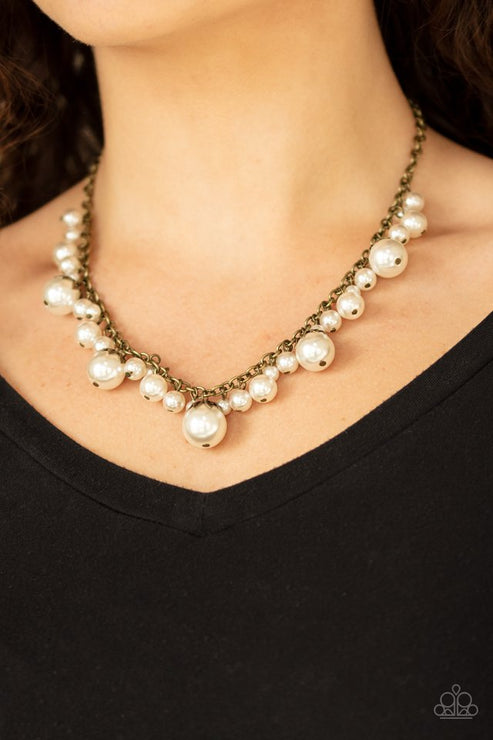 Paparazzi  Uptown Pearls - Brass  Necklace