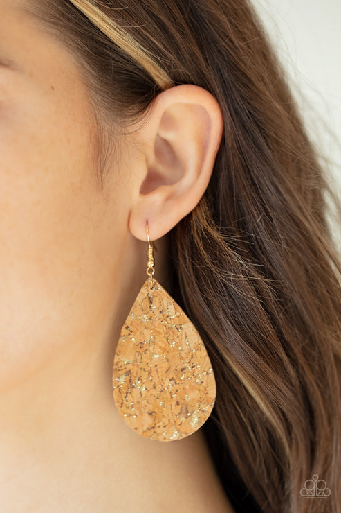 Paparazzi  CORK It Over - Gold  Earrings