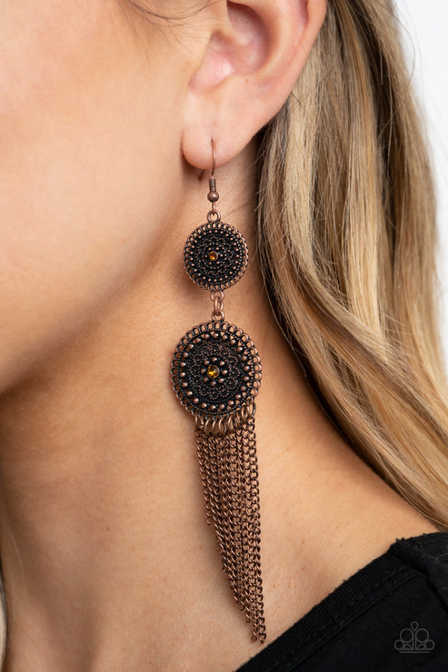 Paparazzi  Medallion Mecca - Copper  Earrings