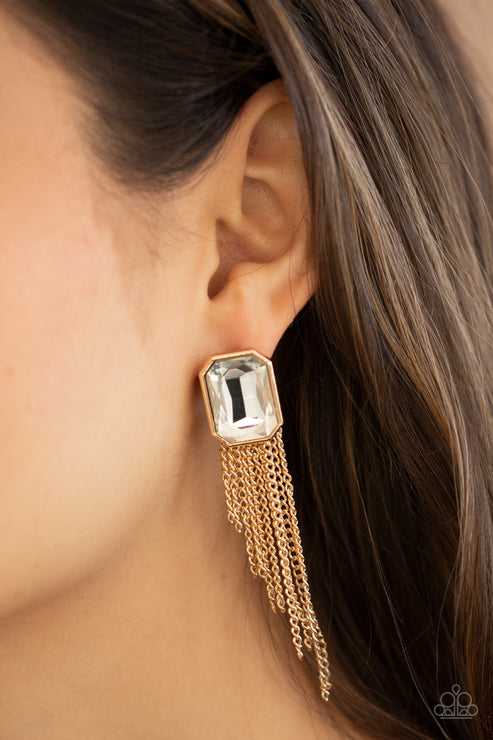 Paparazzi  Save for a REIGNy Day - Gold  Post Earrings