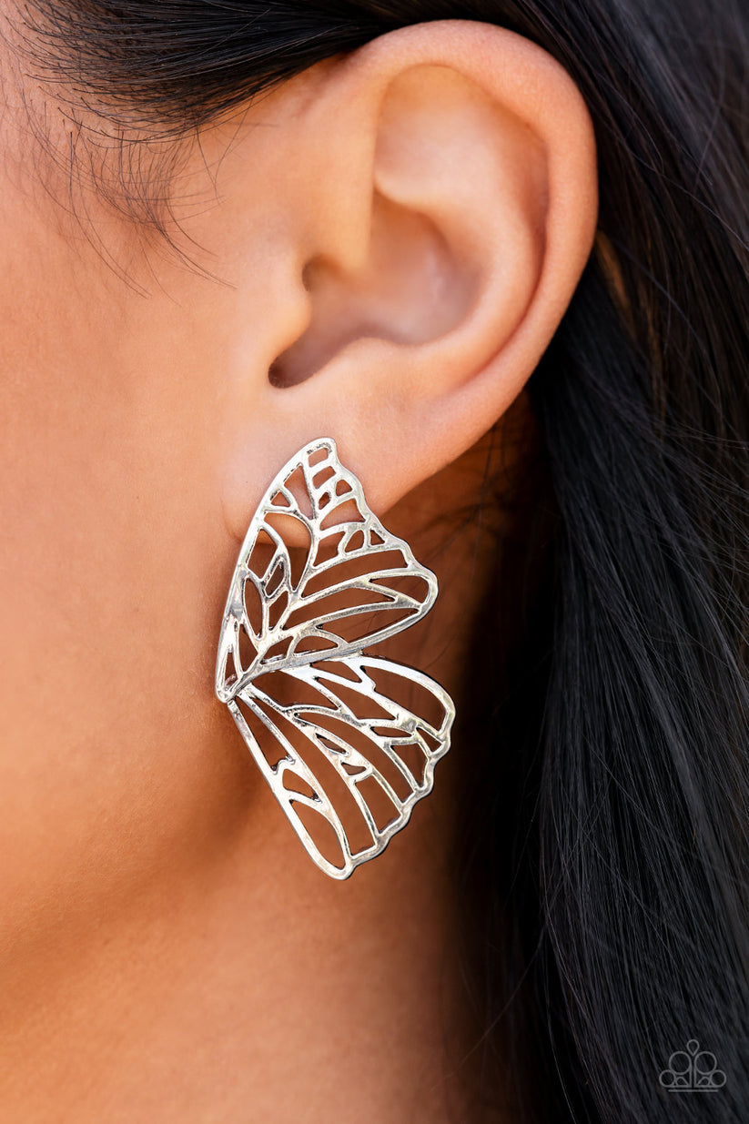 Paparazzi  Butterfly Frills - Silver  Post Earrings