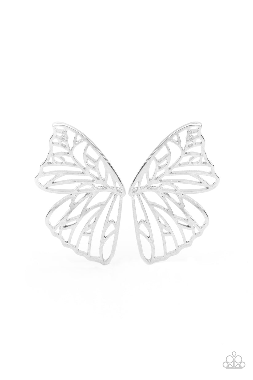 Paparazzi  Butterfly Frills - Silver  Post Earrings