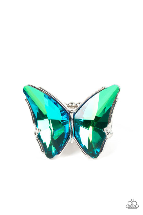 Paparazzi  Fluorescent Flutter - Green  Ring