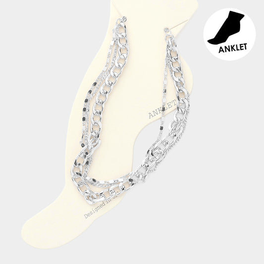 Metal Chain Link Triple Layered Anklet