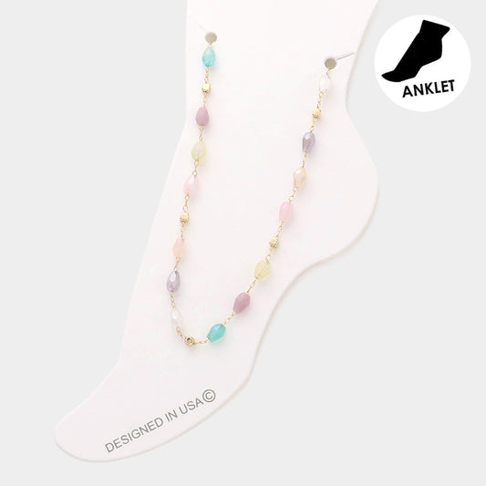 Faceted Teardrop Beaded Anklet