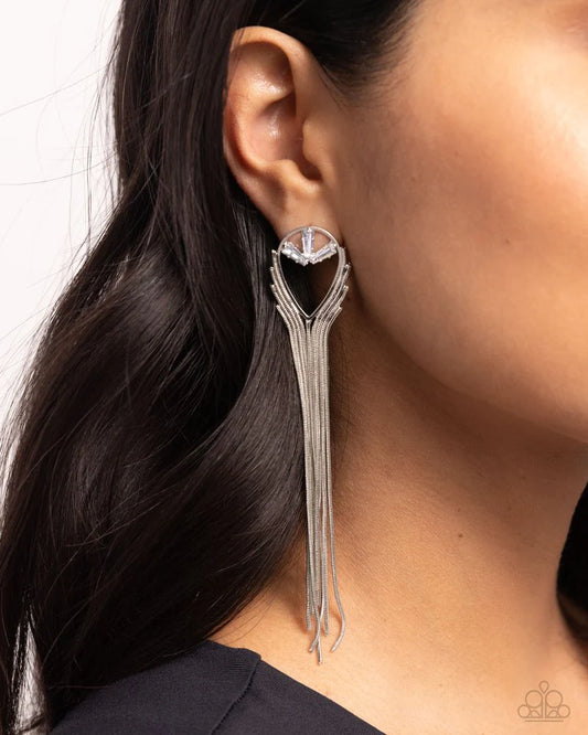 Paparazzi Earring ~ Elongated Effervescence - White