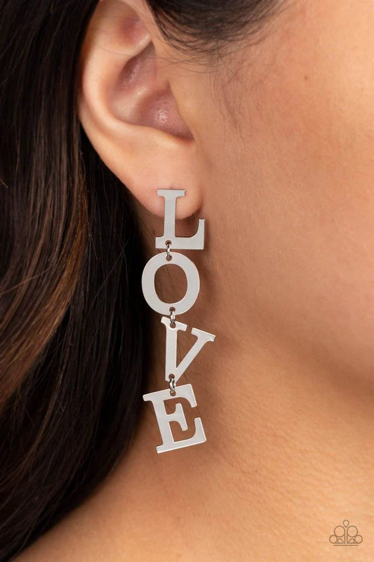 Paparazzi Earring ~ L-O-V-E - Silver