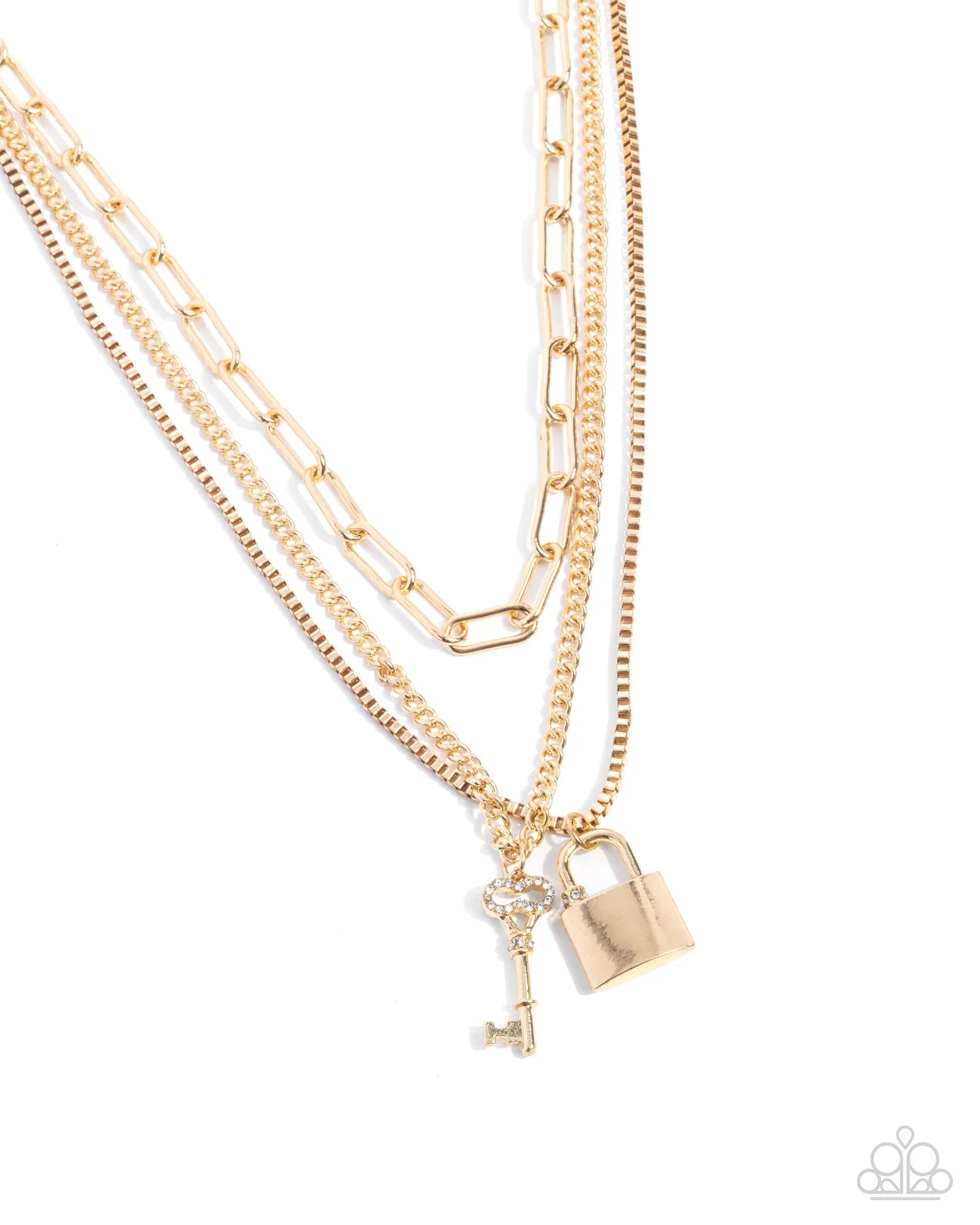 PAPARAZZI "LOCKS OF LUCK" GOLD NECKLACE