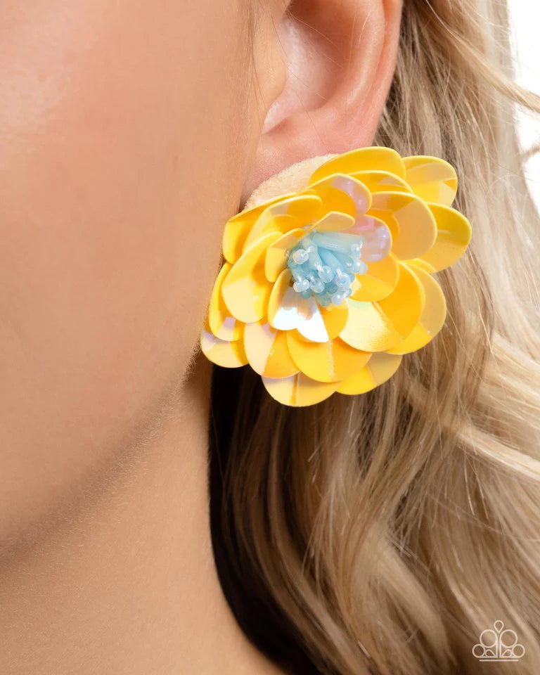 Paparazzi Earring ~ Floating Florals - Yellow