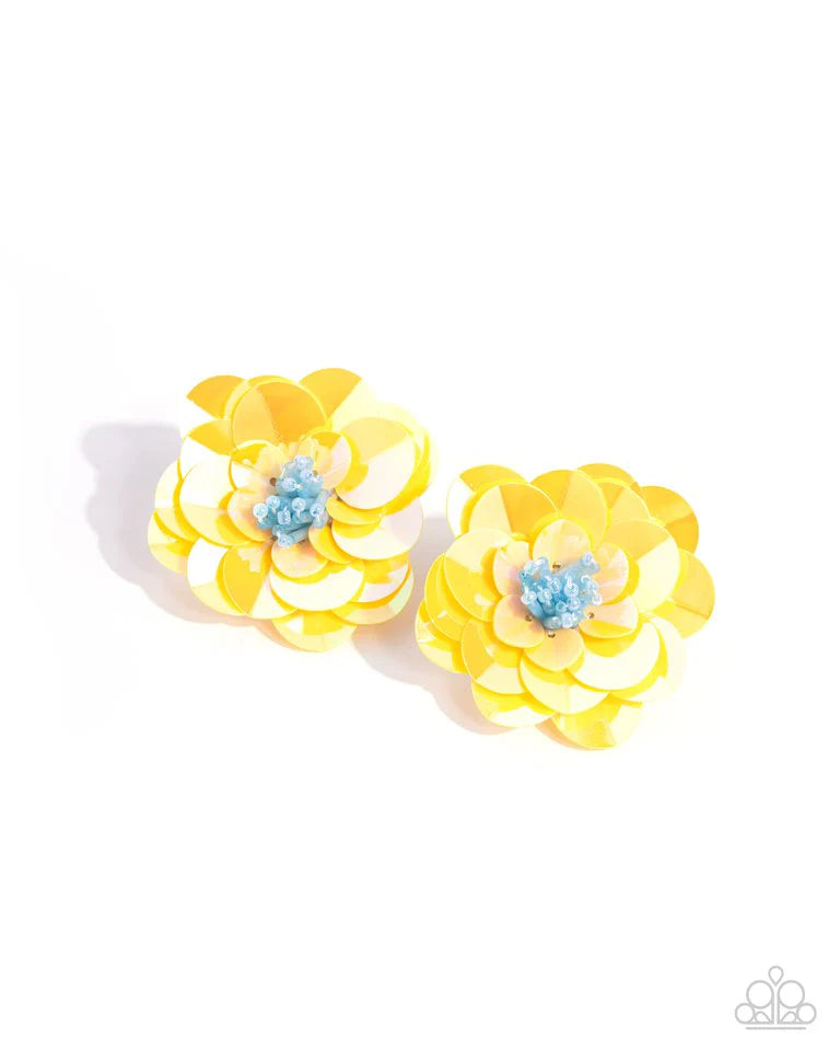 Paparazzi Earring ~ Floating Florals - Yellow