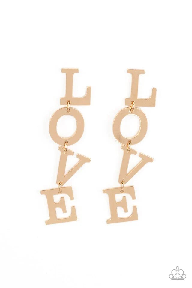 Paparazzi Earring ~ L-O-V-E - Gold