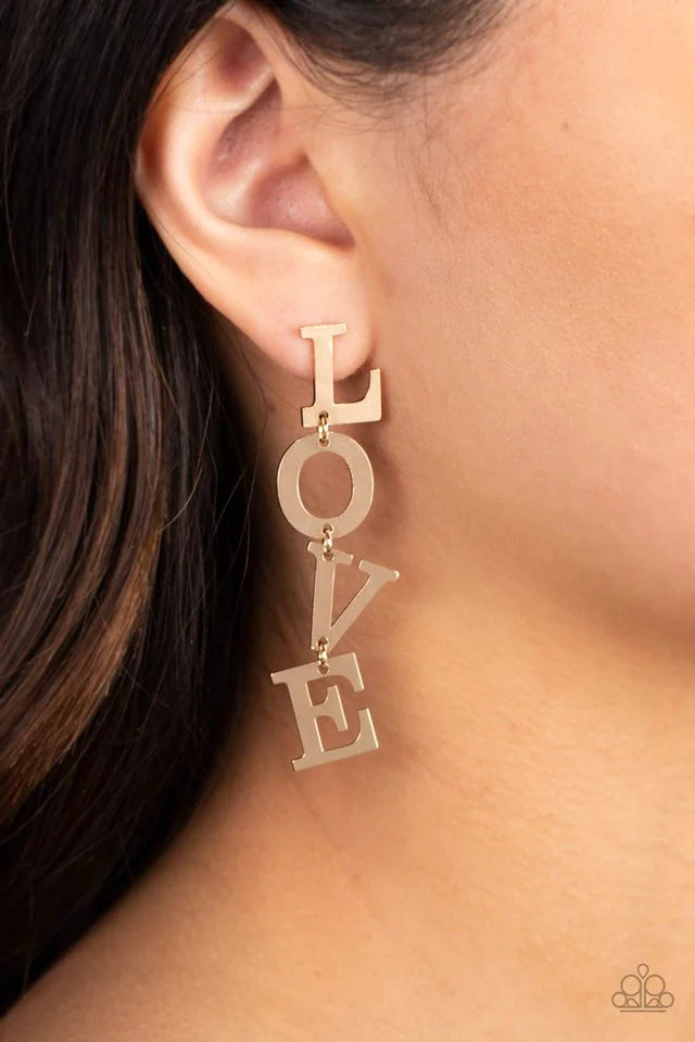 Paparazzi Earring ~ L-O-V-E - Gold