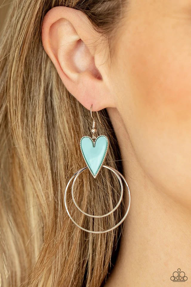 Paparazzi Earring ~ Happily Ever Hearts - Blue