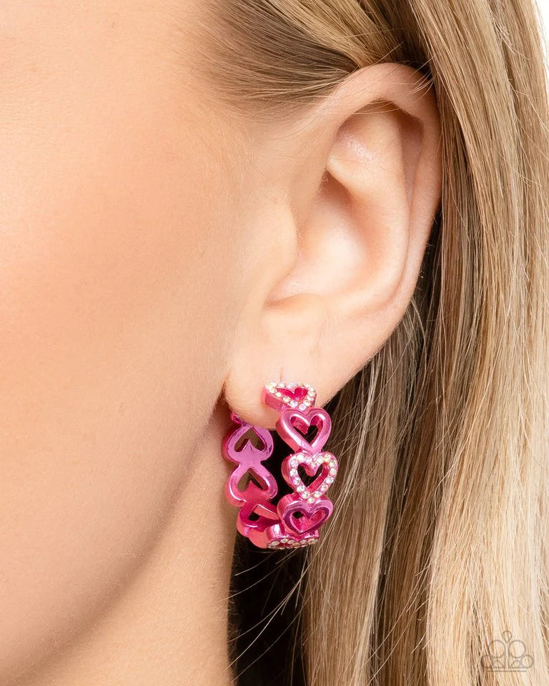 Paparazzi Earring ~ Historic Hearts - Pink