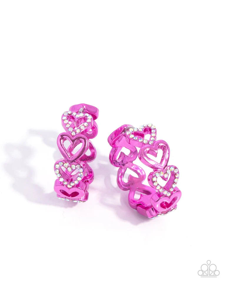 Paparazzi Earring ~ Historic Hearts - Pink