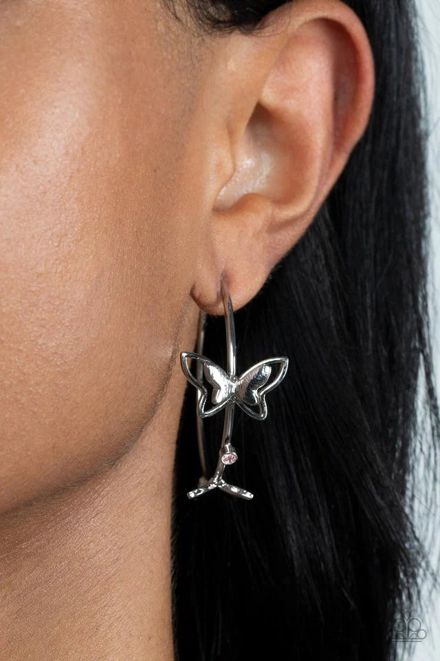 Paparazzi Earring ~ Full Out Flutter - Pink