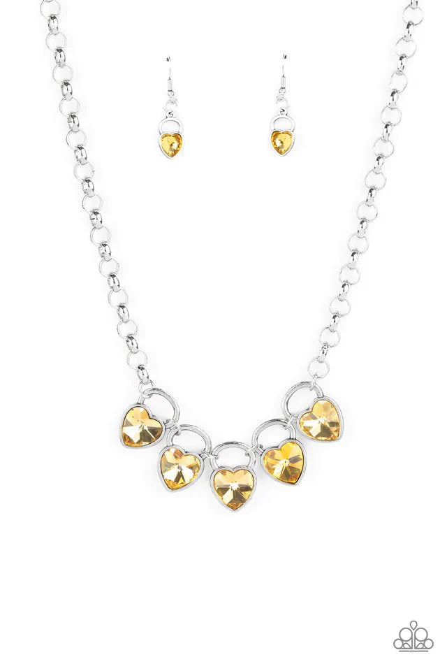 Paparazzi Necklace ~ HEART On Your Heels - Yellow