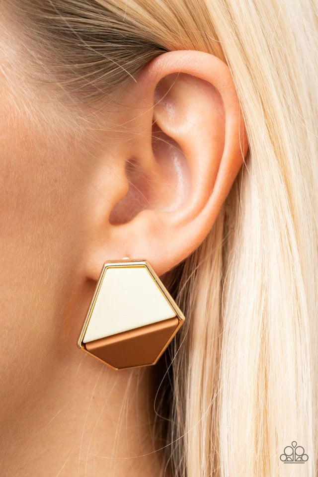 Paparazzi Earring ~ Generically Geometric - Brown