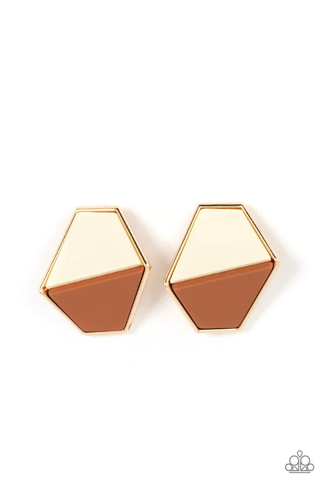 Paparazzi Earring ~ Generically Geometric - Brown