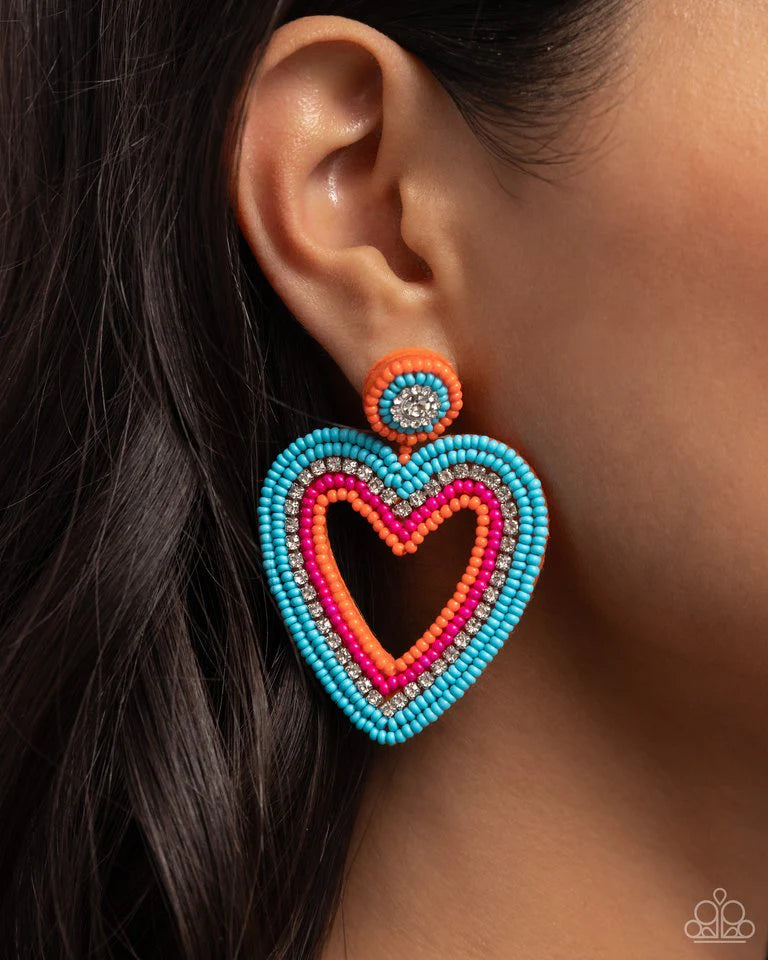 Paparazzi Earring ~ Headfirst Heart - Orange