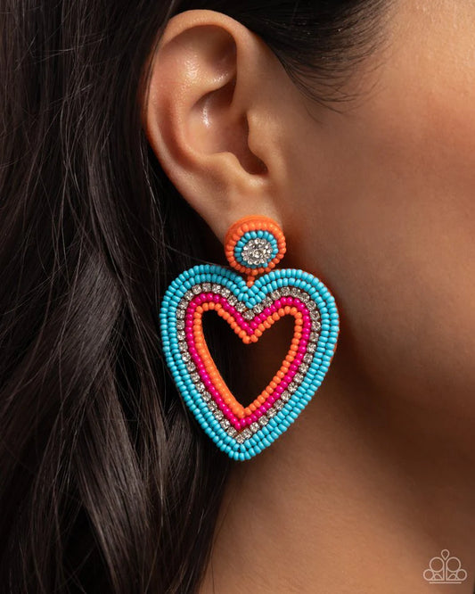 Paparazzi Earring ~ Headfirst Heart - Orange