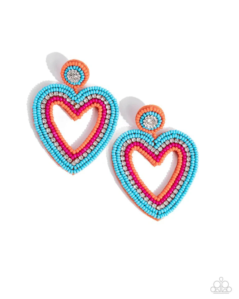 Paparazzi Earring ~ Headfirst Heart - Orange