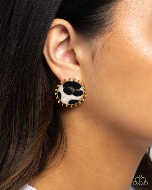 PAPARAZZI "COWHIDE COUTURE" BROWN POST EARRINGS