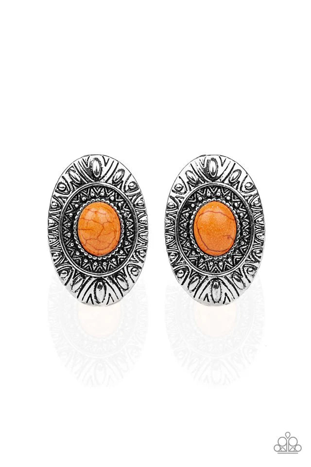 Paparazzi Stone Tiki - Orange Post Earrings