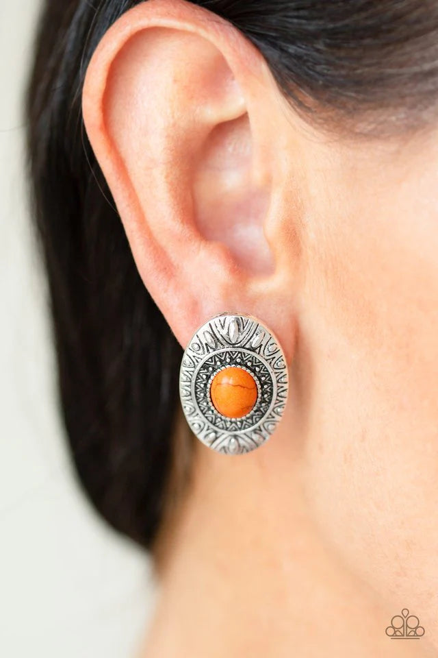 Paparazzi Stone Tiki - Orange Post Earrings