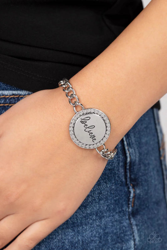 PAPARAZZI "HOPE AND FAITH" SILVER BRACELET