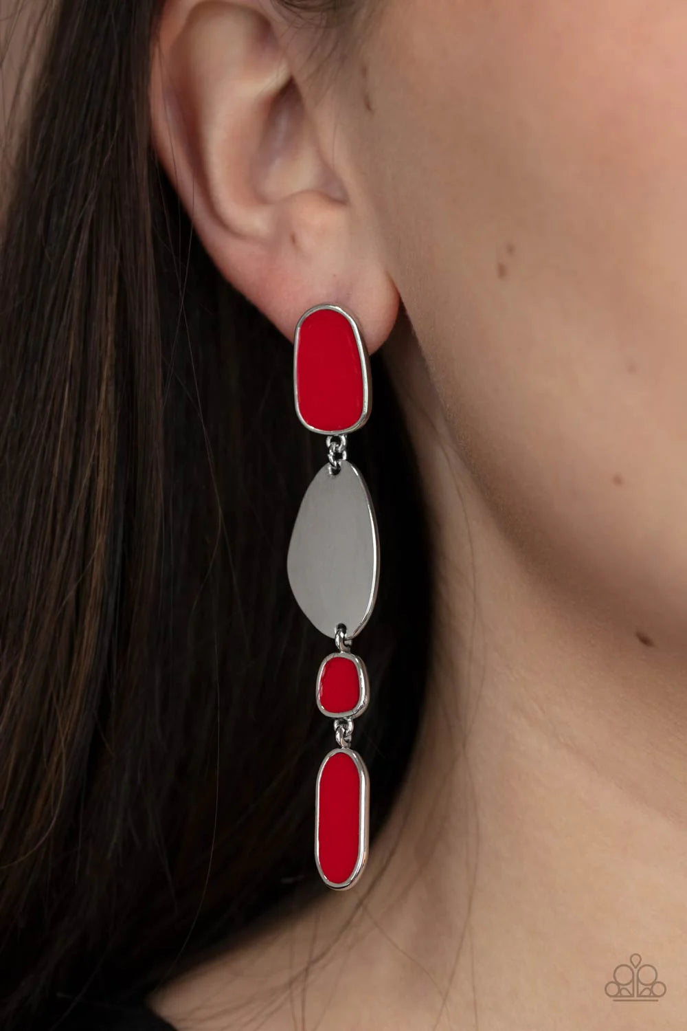 PAPARAZZI "DECO BY DESIGN" RED POST EARRINGS