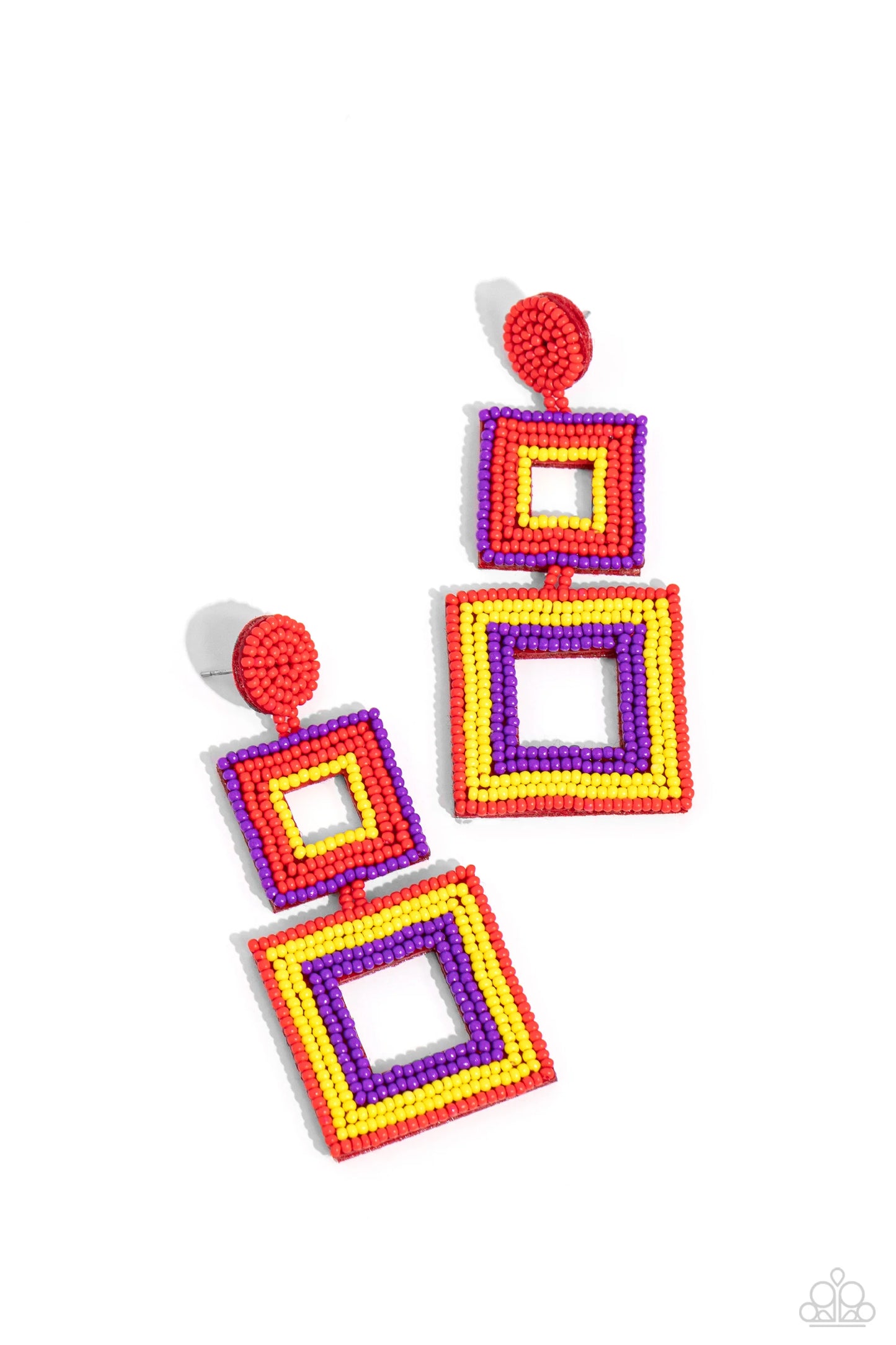 Paparazzi Seize the Squares - Red Post Earrings