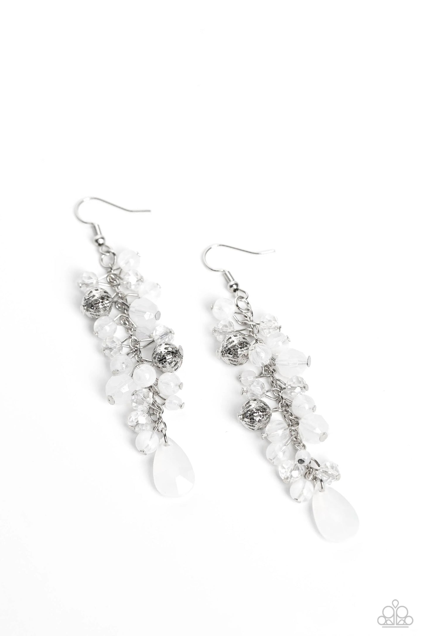 Paparazzi Cheeky Cascade - White Earrings