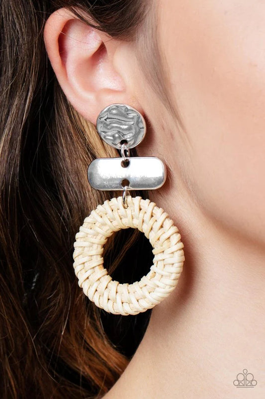 Paparazzi Earring ~ Woven Whimsicality - White