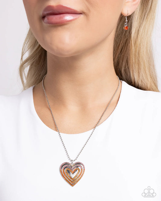 Hallucinatory Hearts - Orange Necklace - Paparazzi Accessories