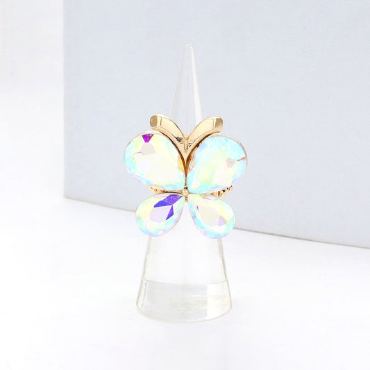 Butterfly Crystal Stone Cluster Stretch Ring