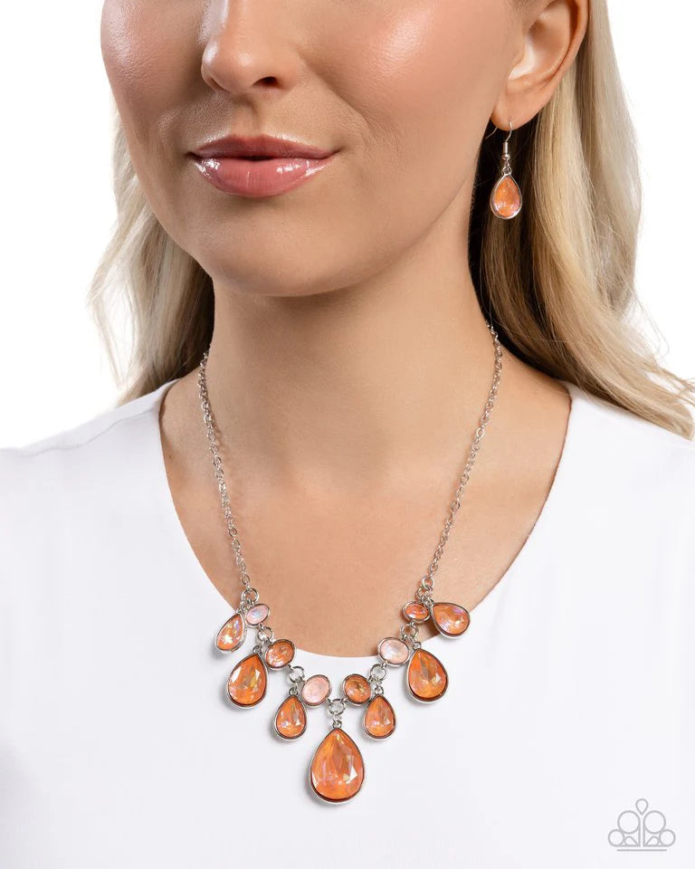 Paparazzi Necklace ~ Talented Teardrops - Orange