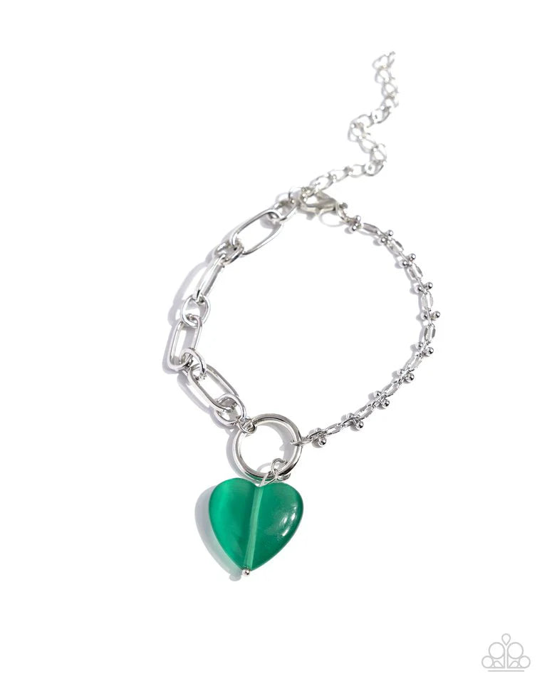 Paparazzi Necklace ~ Definition of HEART - Green/Paparazzi Bracelet ~ HEART Restoration - Green