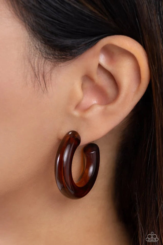 Paparazzi Earring ~ Glassy GAZE - Brown