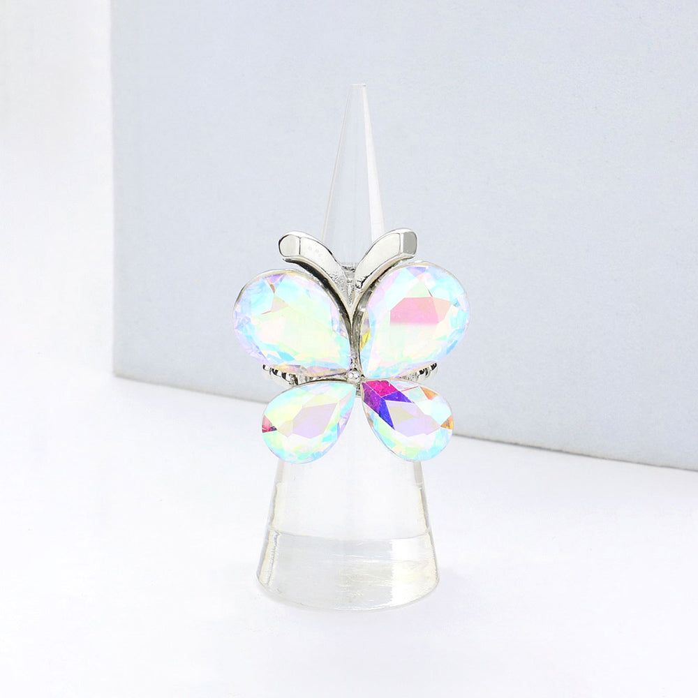 Butterfly Crystal Stone Cluster Stretch Ring