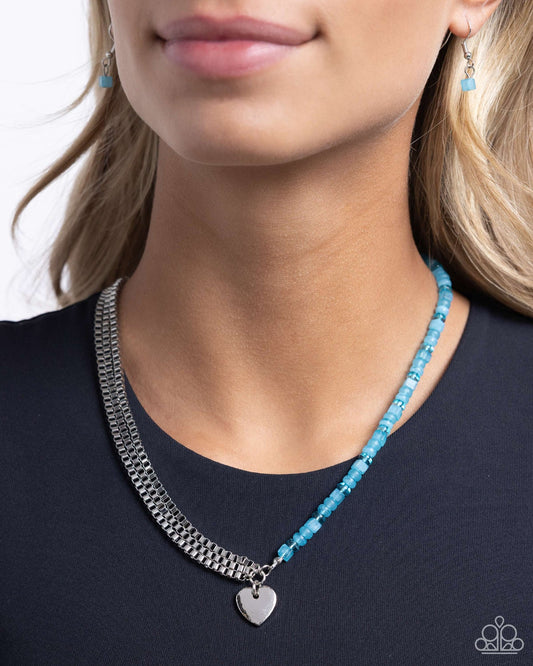 PAPARAZZI "SQUARED SWEETHEART" BLUE NECKLACE