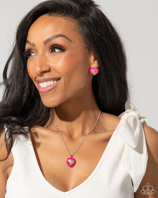 Paparazzi Heartfelt Hope - Pink Necklace/Paparazzi Heartfelt Haute - Pink Post Earrings