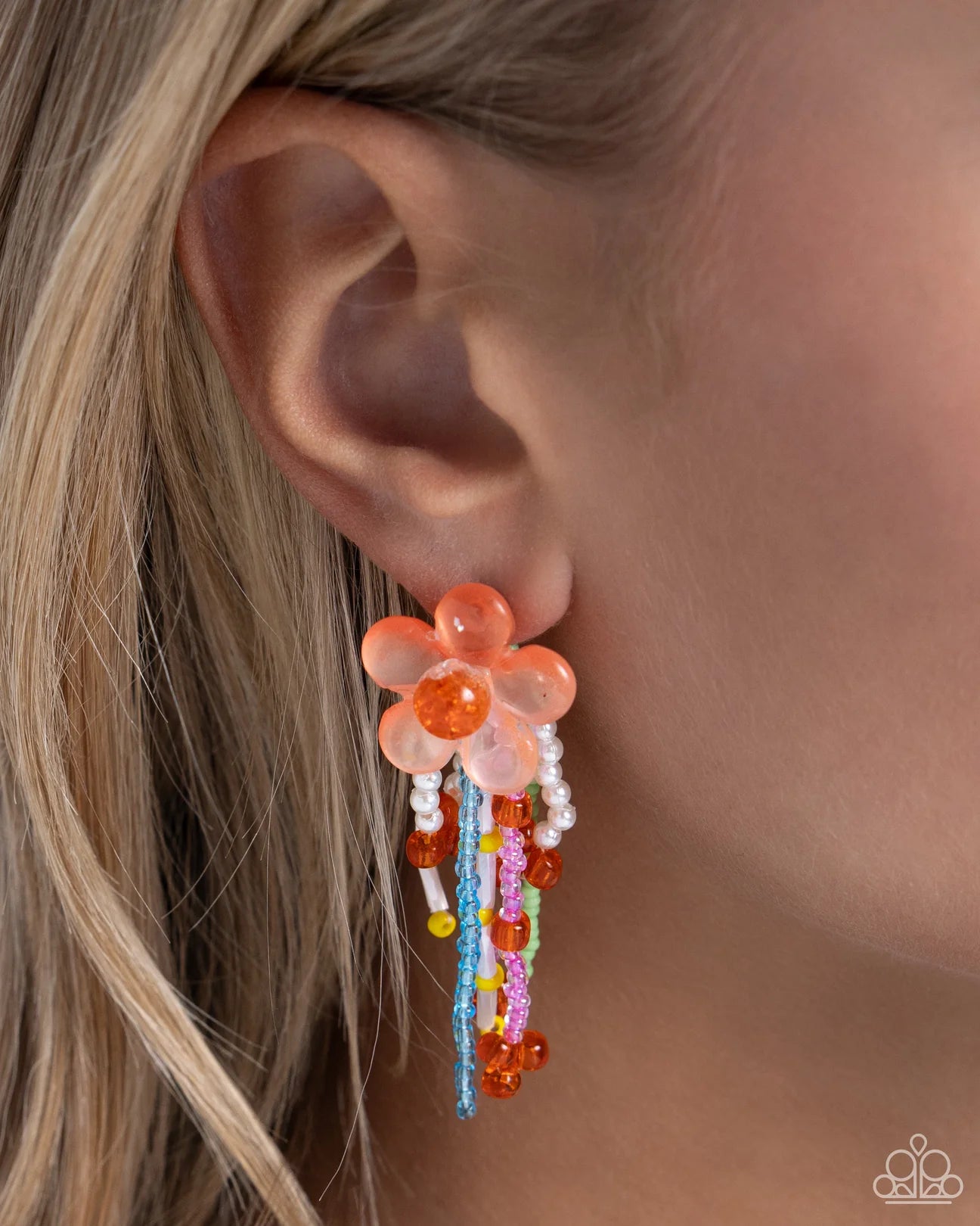 PAPARAZZI "JAPANESE BLOSSOMS" ORANGE POST EARRINGS