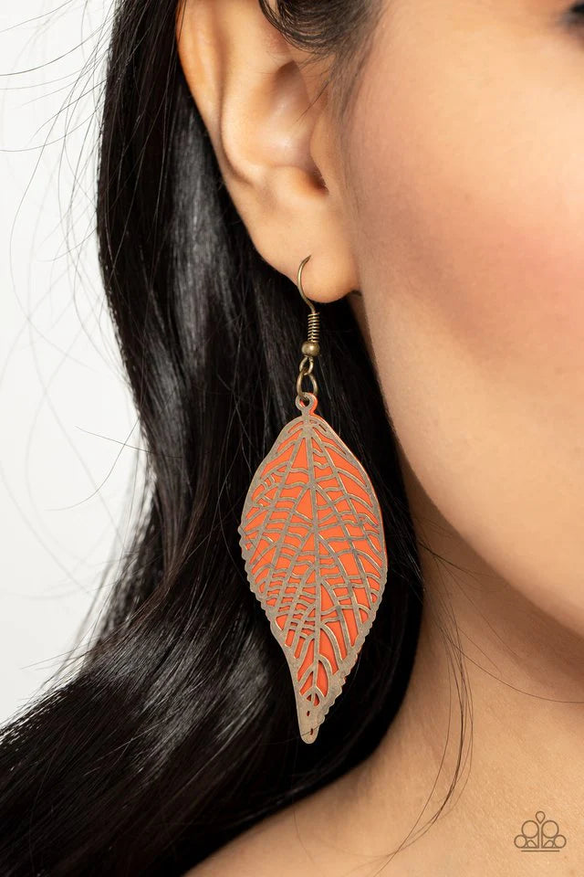 Paparazzi Earring ~ Leafy Luxury - Orange