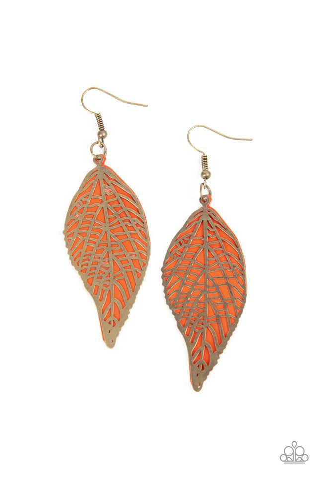 Paparazzi Earring ~ Leafy Luxury - Orange